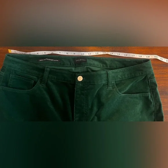 Talbots Green Velveteen stretch Straight leg women’s pants preppy chic classy - Picture 7 of 11